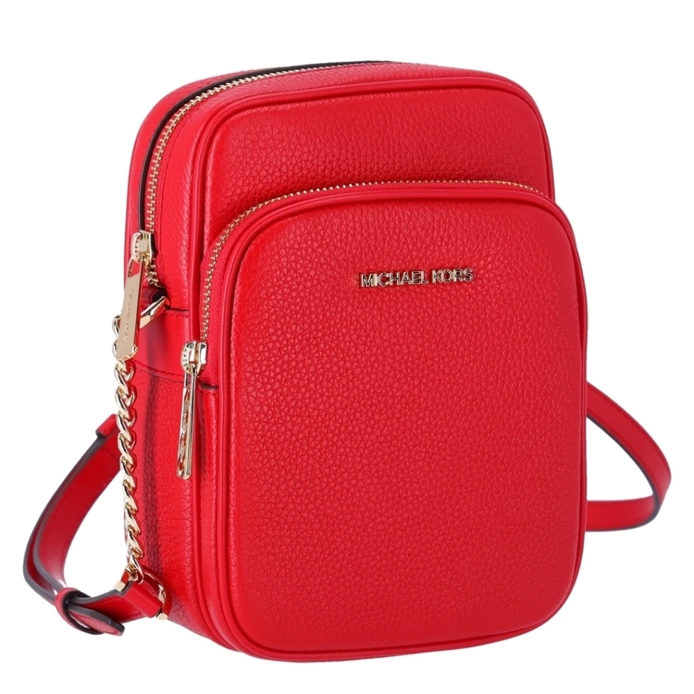 Michael Kors Jet Set Travel Medium Pebbled Leather Crossbody Bag in Bright Red